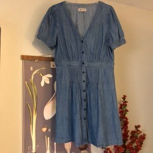 Denim button dress.